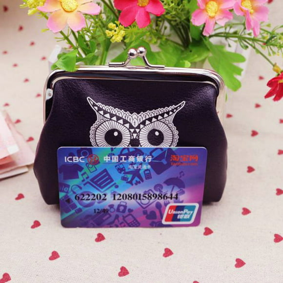 Women Wallet Purse Owls Couple With Baby Sit On Branch Clutch Bag Leather 